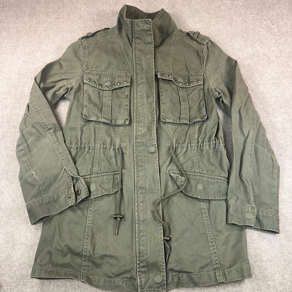 Forever 21 Olive Green Utility Jacket Studded Military Field Coat Womens Medium
